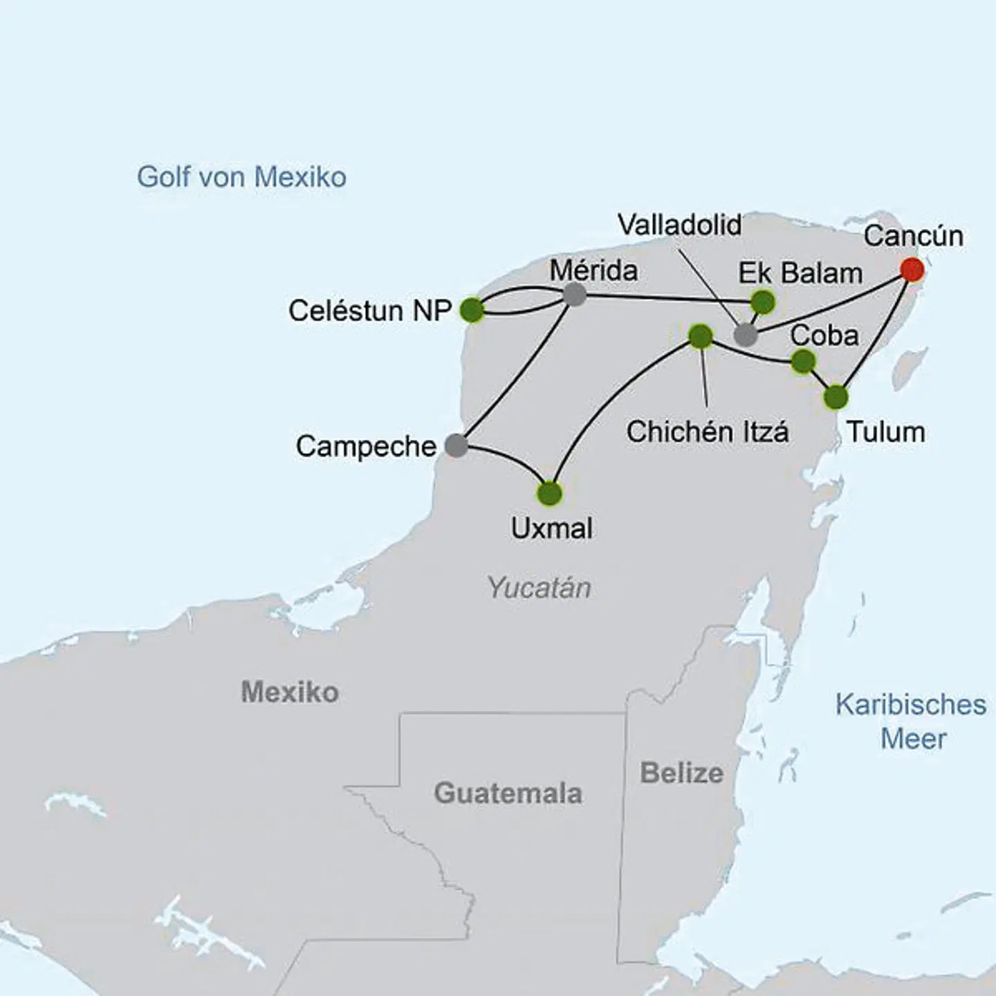 Mietwagenreise Mayaland Landkarte
