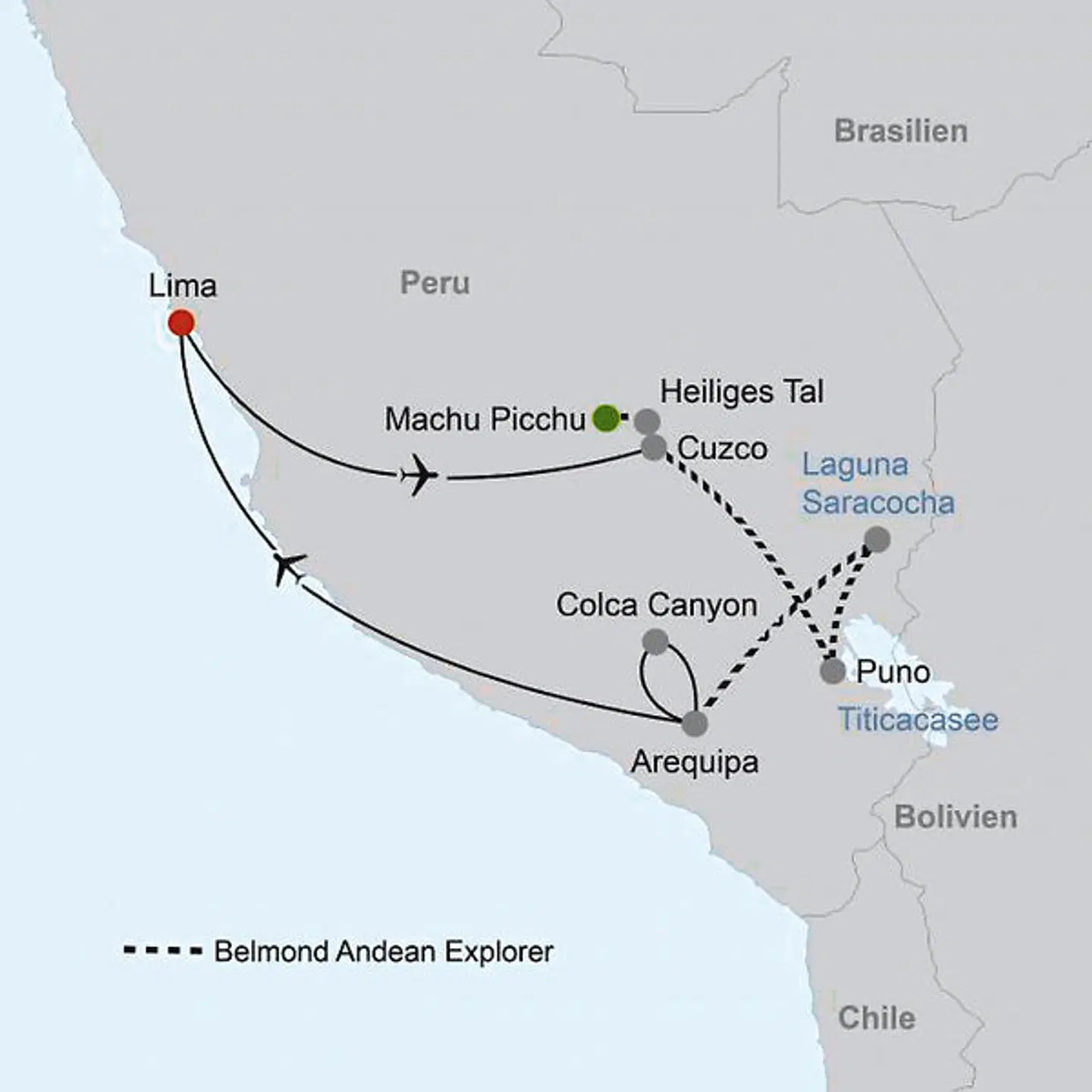 Auf den Spuren der Inka - stilvoll durch die Anden Landkarte