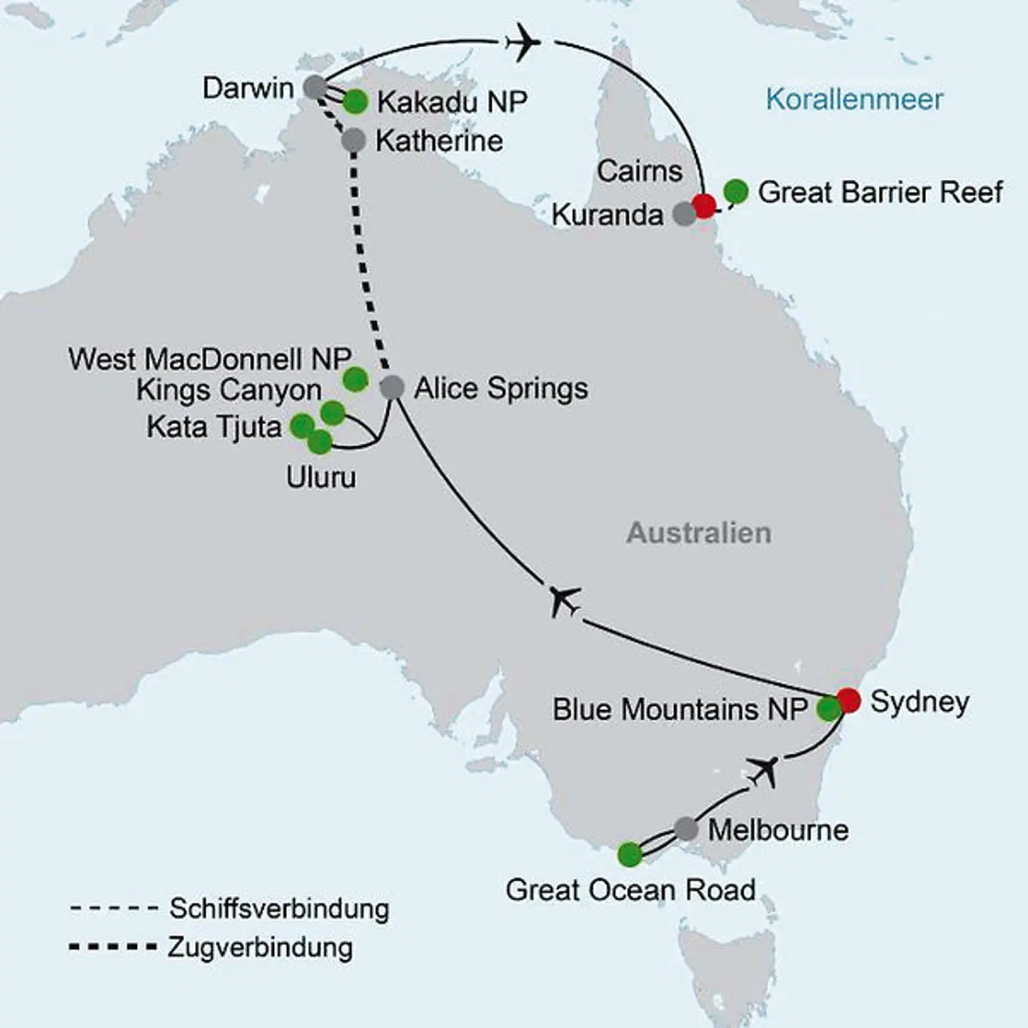 Australiens Glanzpunkte & Great Ocean Road Landkarte