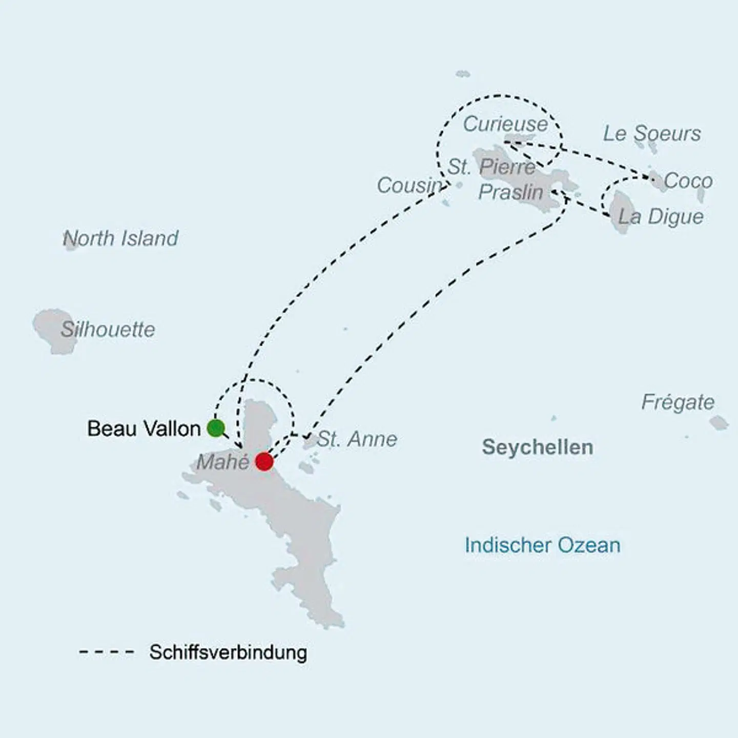 Segeltörn Cocktail Créole (ab/bis Mahé) Landkarte