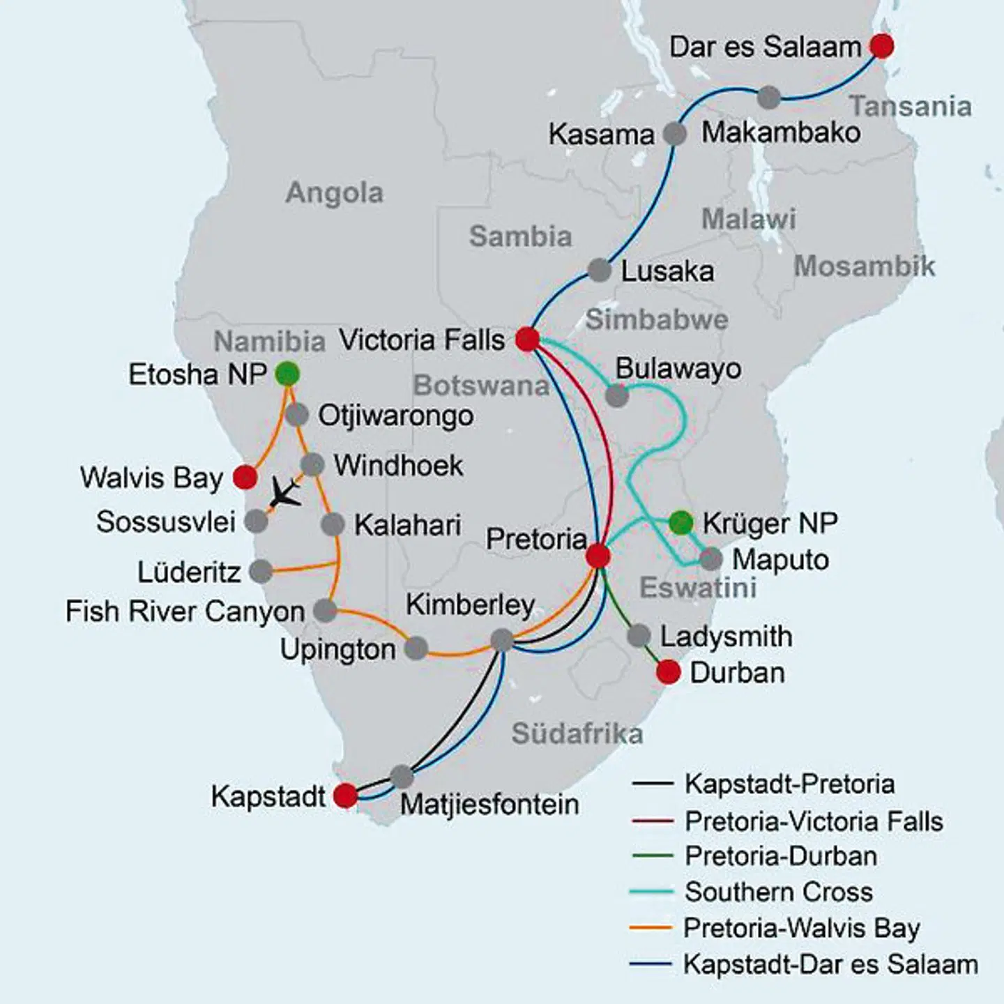 Rovos Rail - The Pride of Africa Landkarte