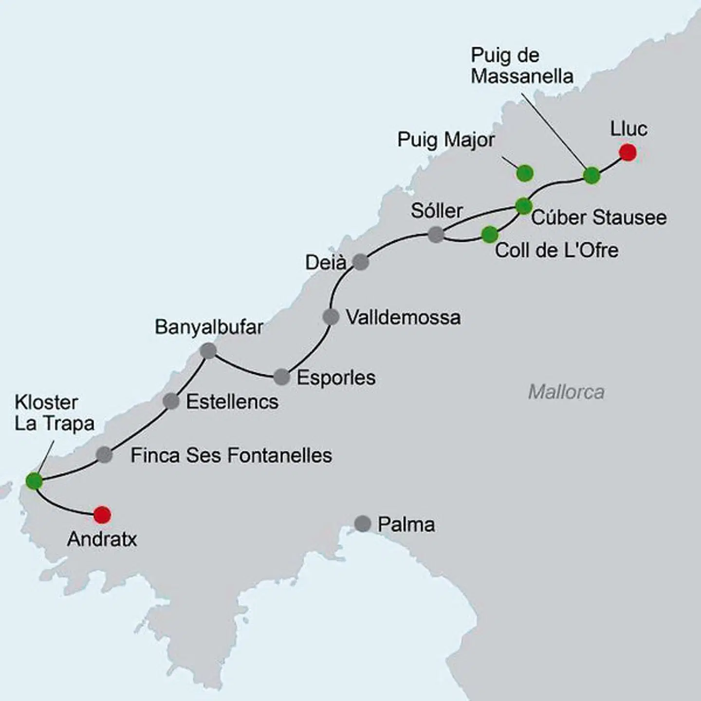 Best of GR 221 - Wandern mit Hotelkomfort Landkarte