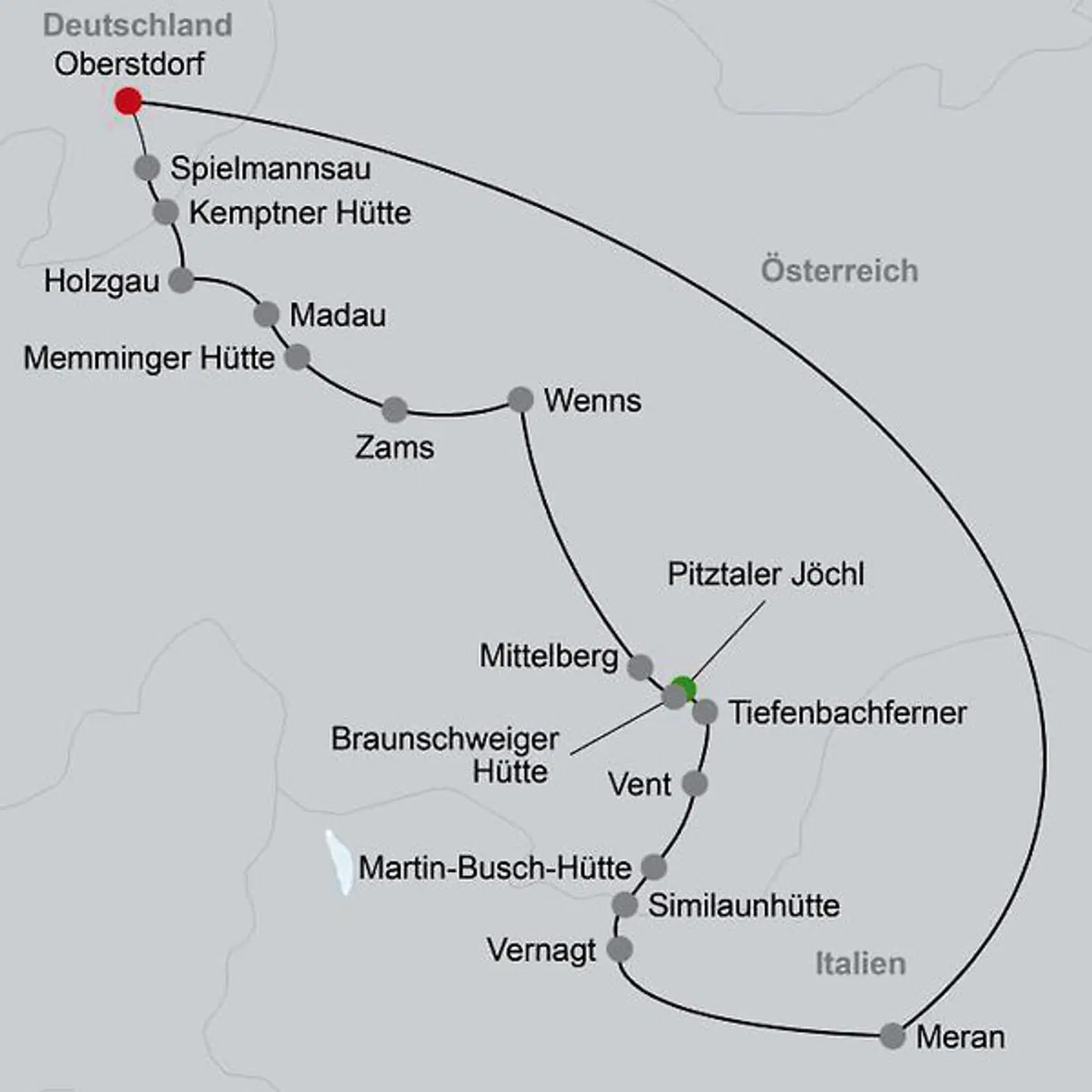 Alpenüberquerung - am E5 von Oberstdorf nach Meran Landkarte