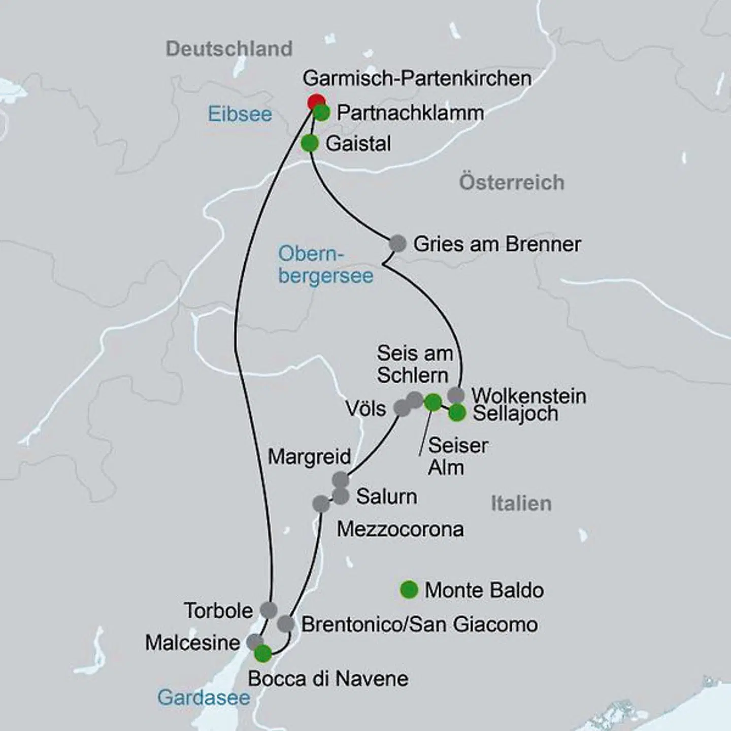 Alpenüberquerung von Garmisch zum Gardasee Landkarte