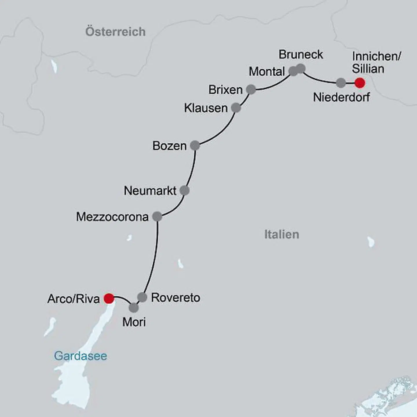 Radtour Pustertal und Südtirol Landkarte