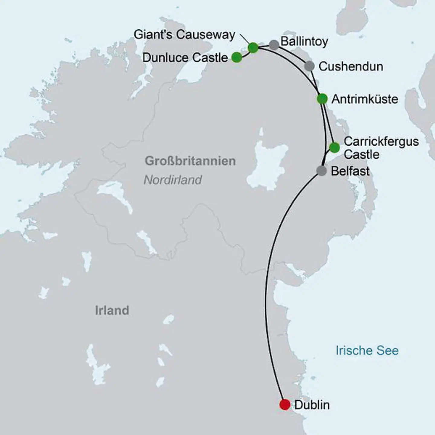 Höhepunkte rund um Belfast (ab/bis Dublin) Landkarte