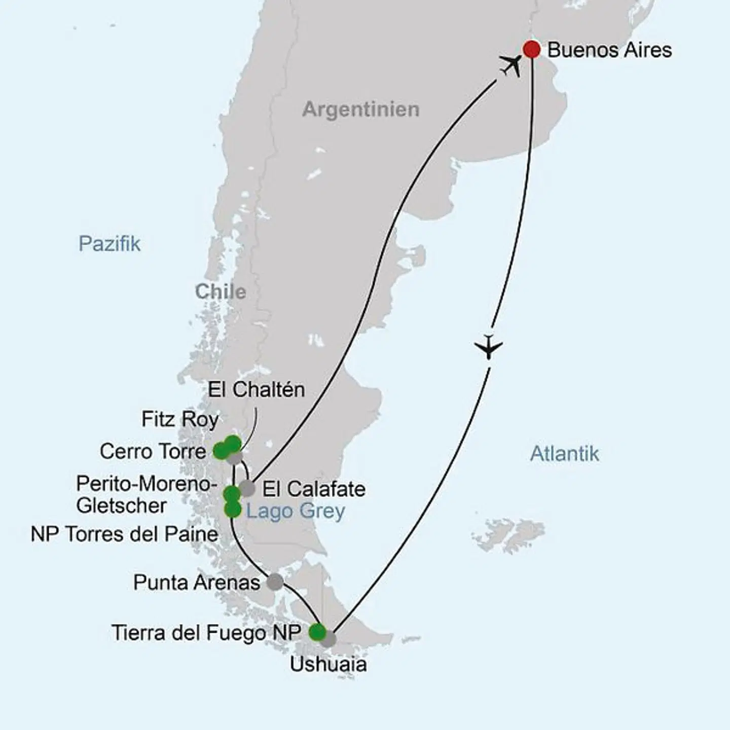 Nationalparks in Patagonien Landkarte