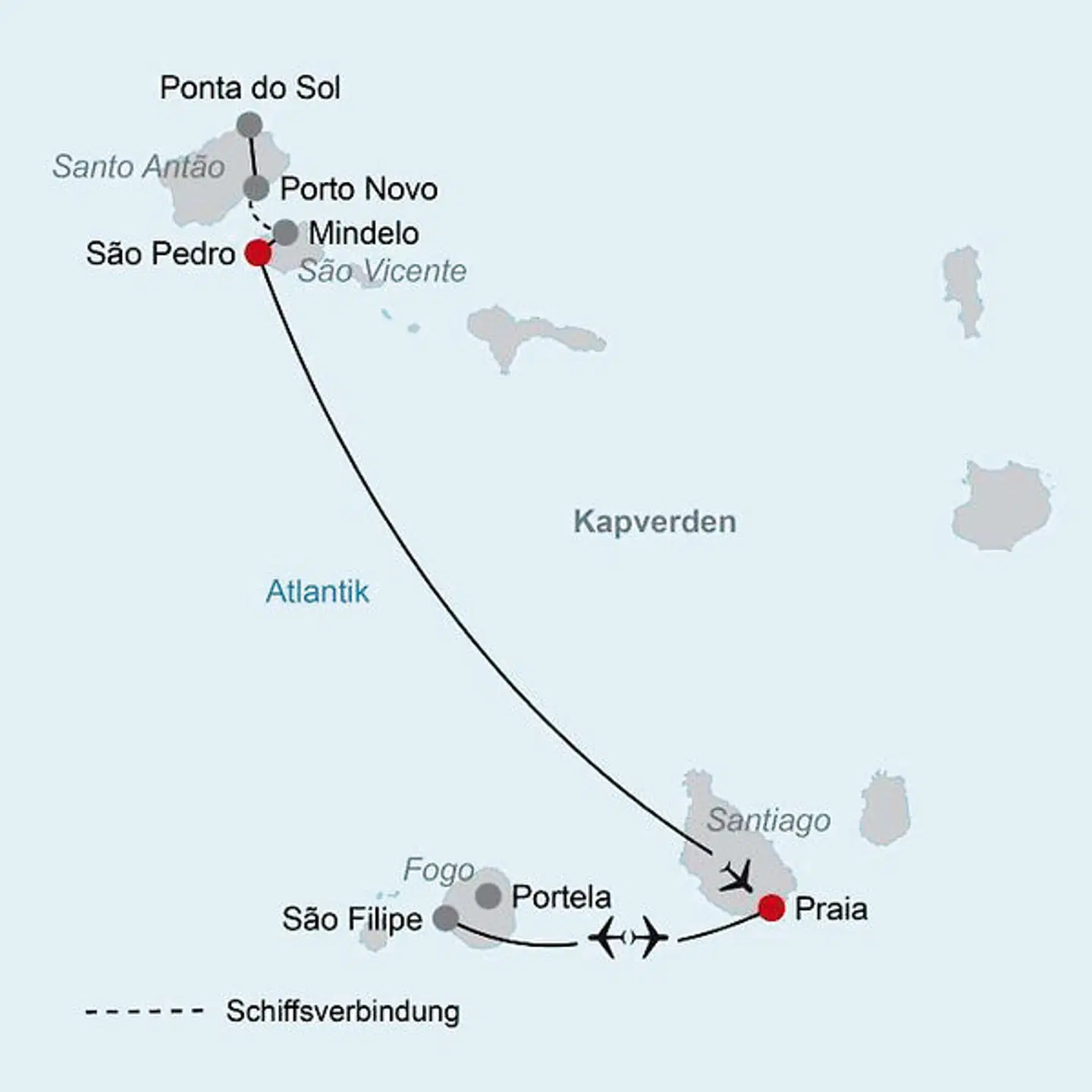 Die Highlights der Kapverden erwandern Landkarte