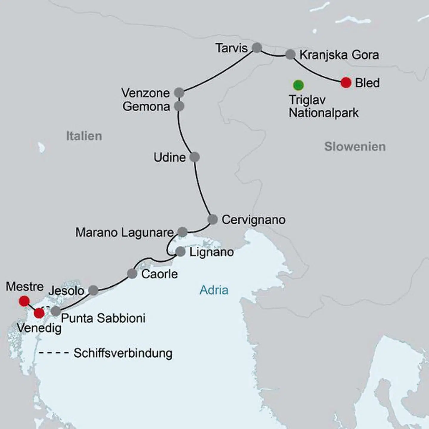 Radtour Bled  - Venedig Landkarte