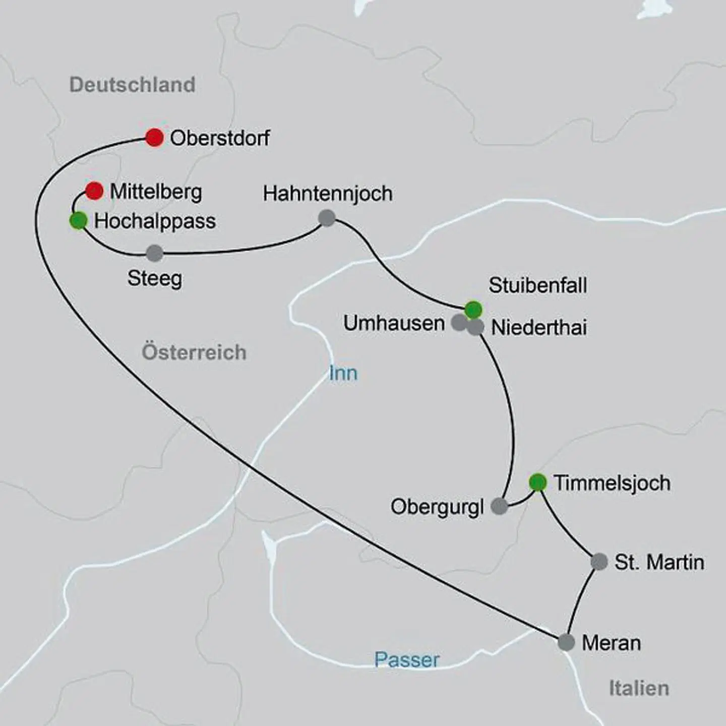Alpenüberquerung Oberstdorf - Meran mit Hotelkomfort Landkarte