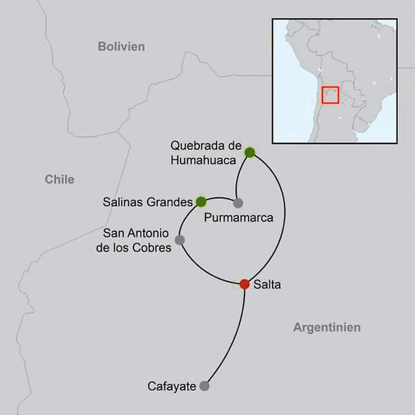 Sagenhafte Naturschätze im Norden Argentiniens Landkarte