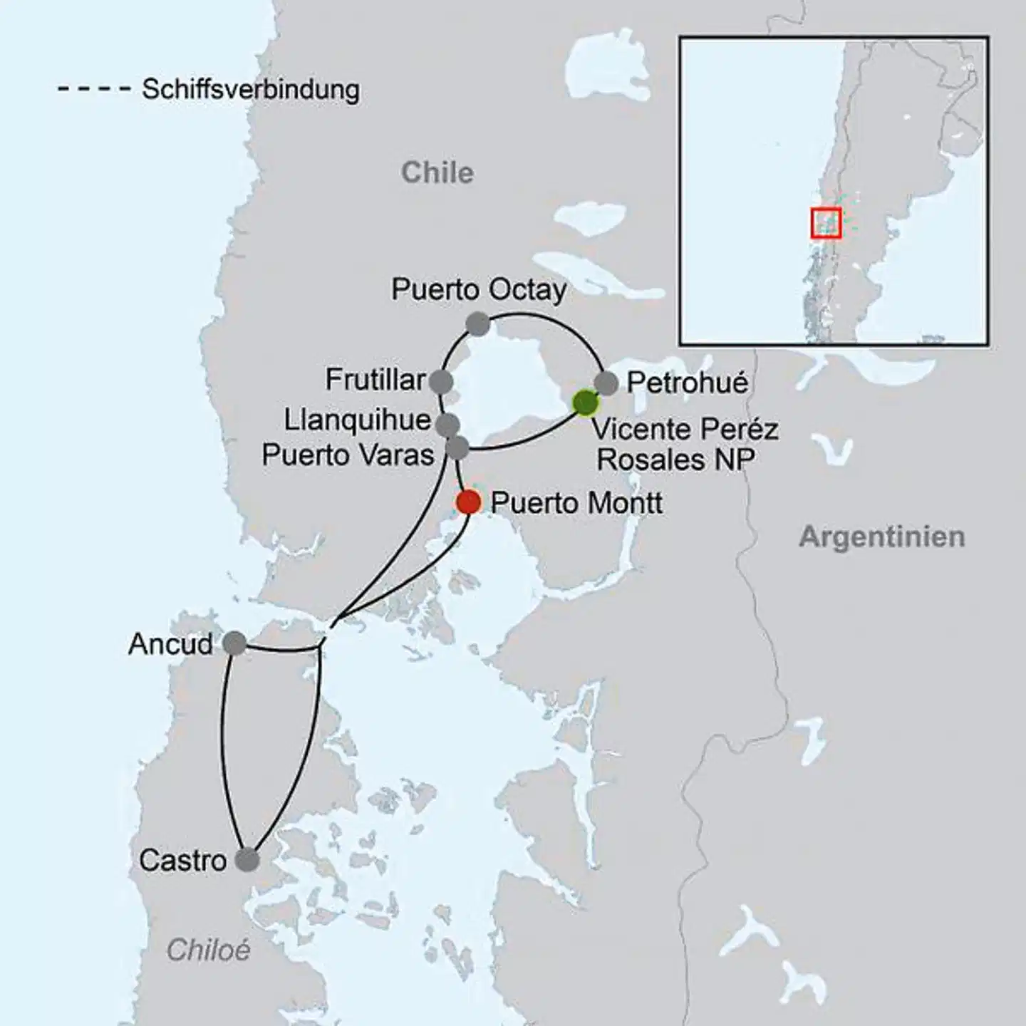 Das Seengebiet & Chiloé individuell entdecken Landkarte