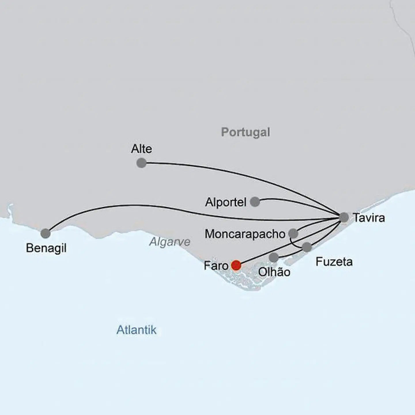 Die Highlights der Algarve erwandern Landkarte