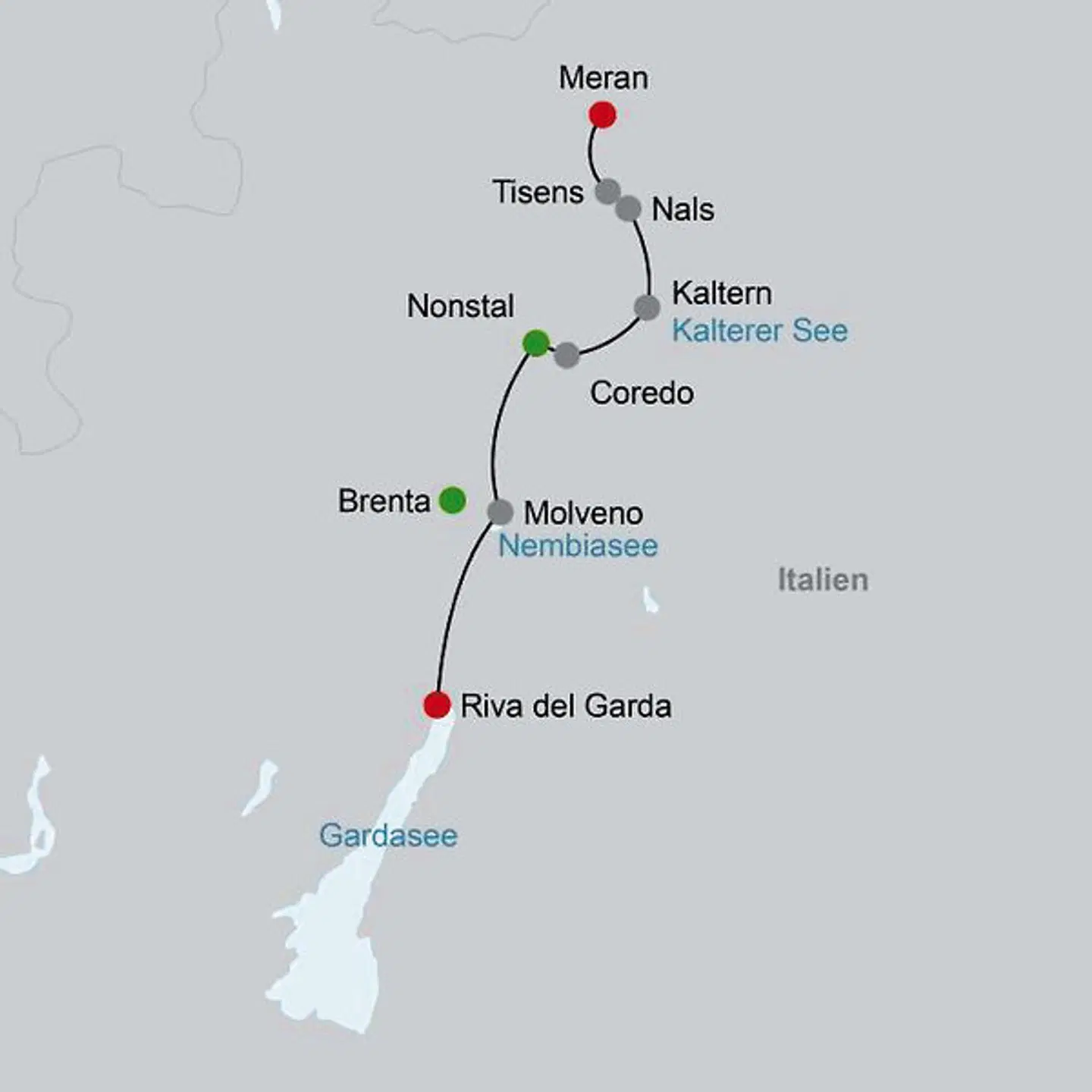 Wandertour Meran - Gardasee Landkarte