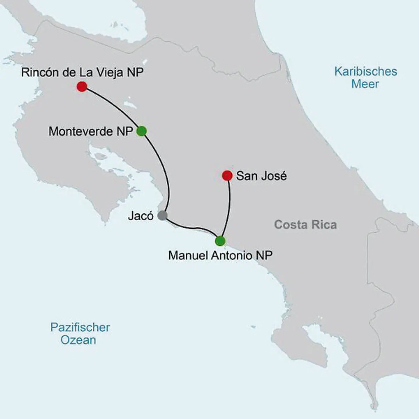 Geheimnisvolles Costa Rica: Nebelwald und Rote Aras Landkarte