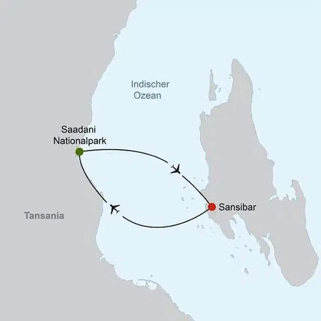 Saadani Safari (2 Nächte) Landkarte