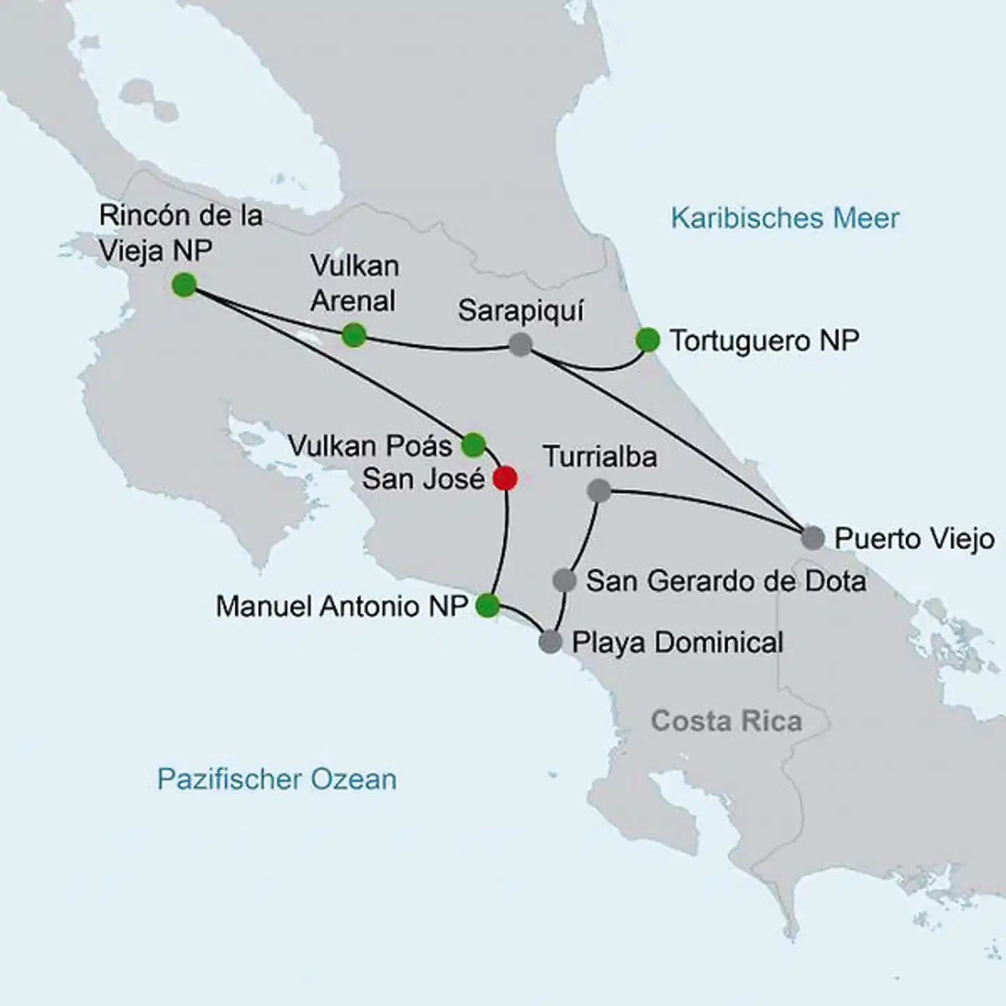 Abenteuer zwischen Vulkan und Regenwald (letzte Nacht in San José) Landkarte