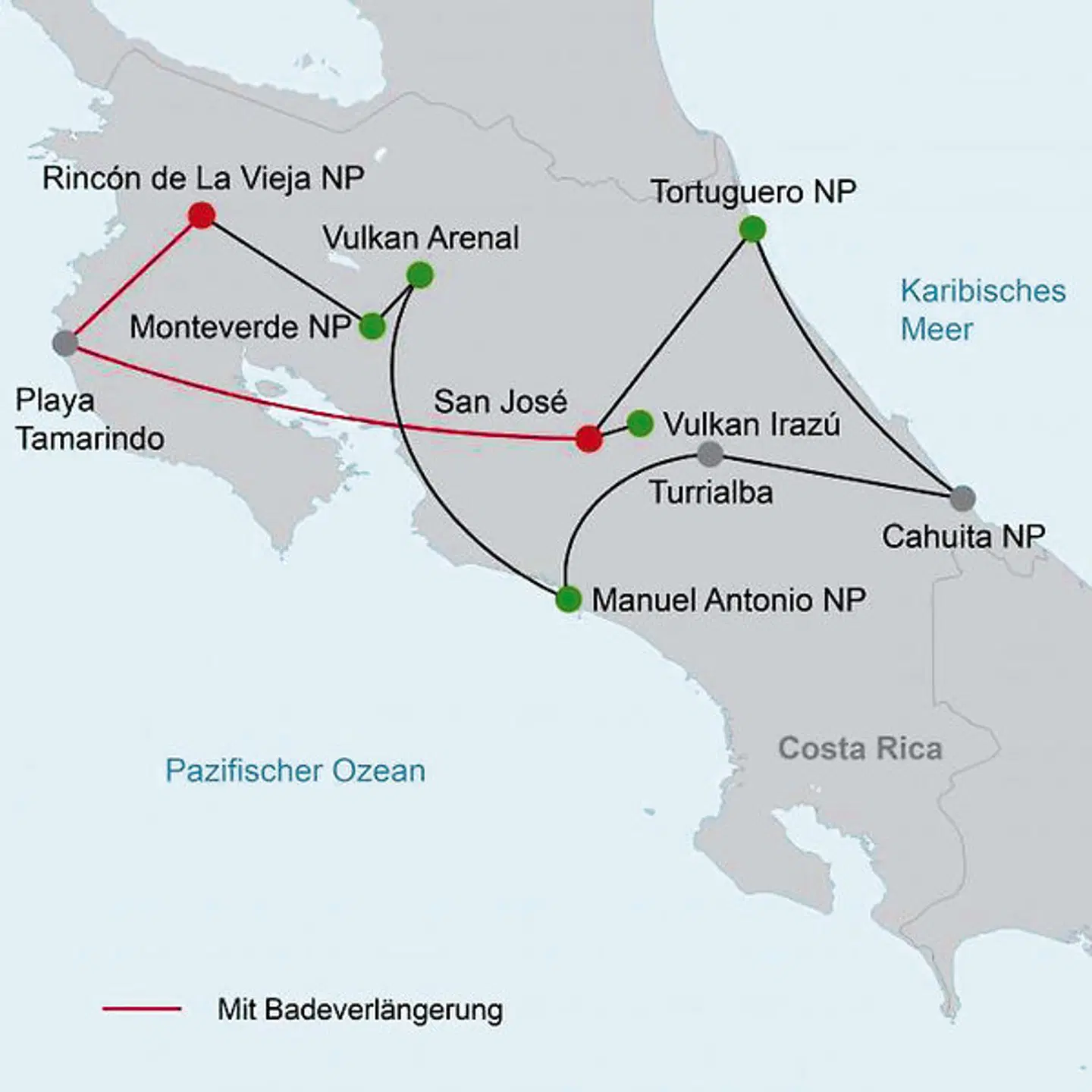 Wildlife Pur von der Karibik zum Pazifik (mit Badeverlängerung) Landkarte