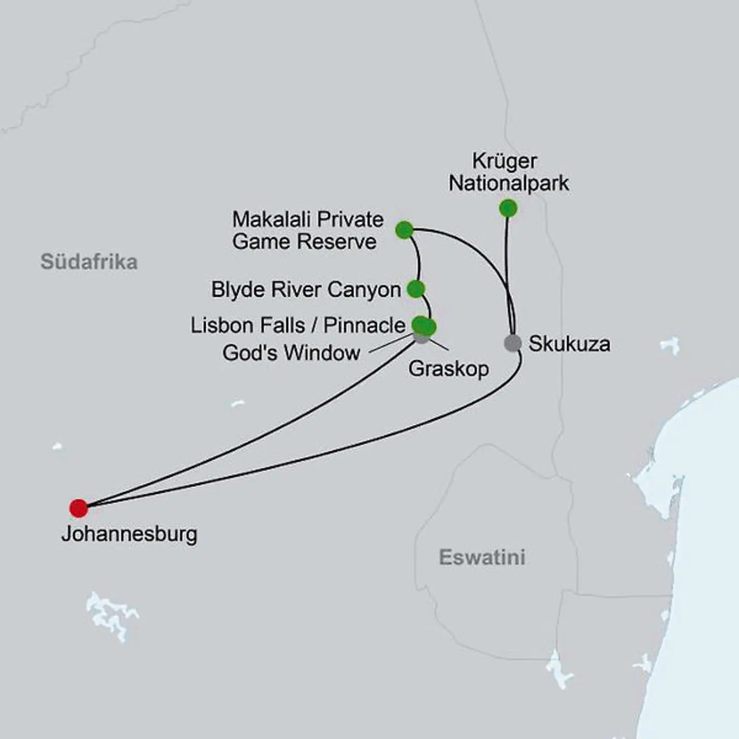 Höhepunkte Mpumalangas Landkarte