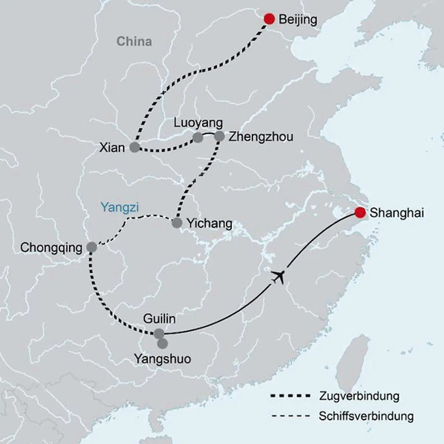 Höhpunkte Chinas (Privatreise) Landkarte