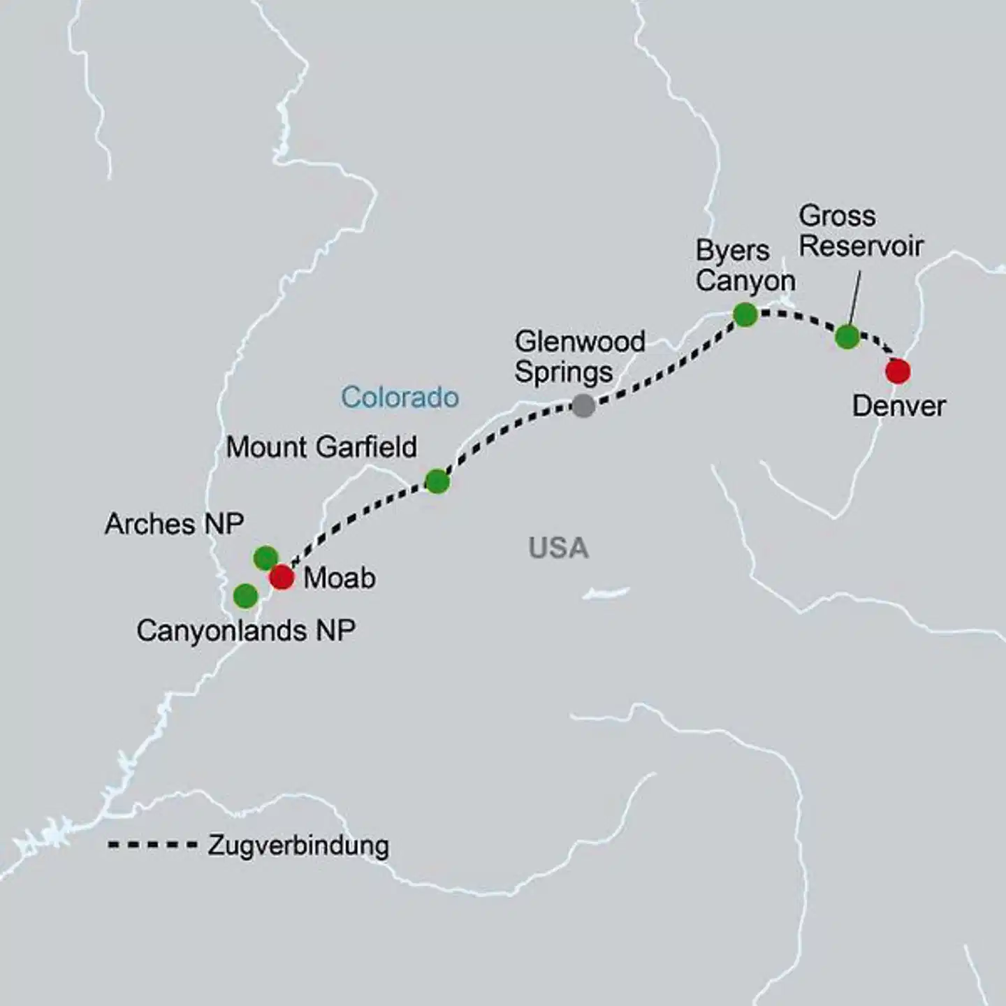 Rockies to the Red Rocks (Denver - Moab) Landkarte