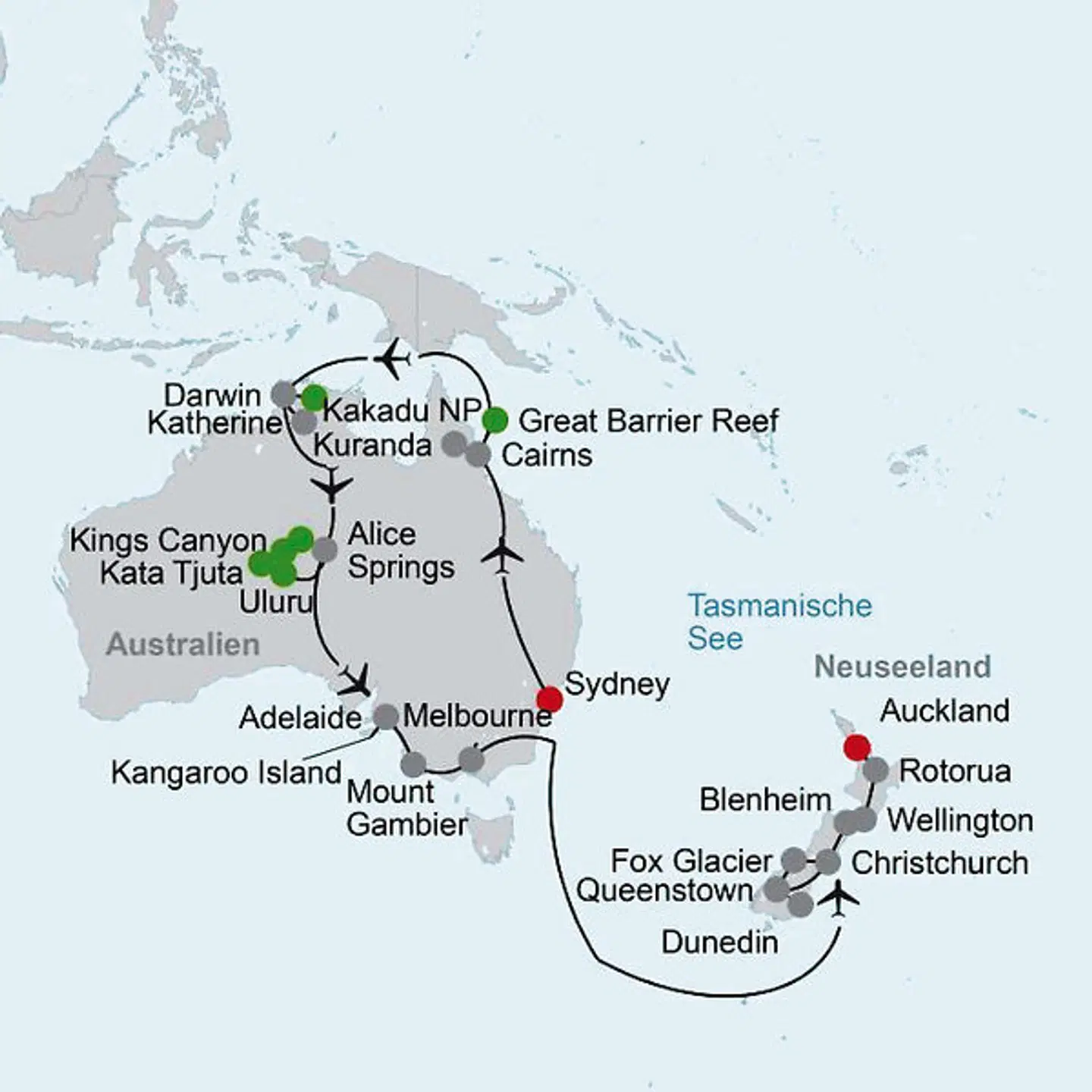 Zu Gast bei Kiwis und Koalas Landkarte