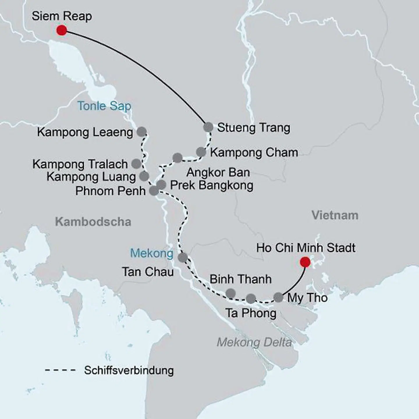 Heritage Line (Jayavarman, Siem Reap - Ho Chi Minh Stadt) Landkarte