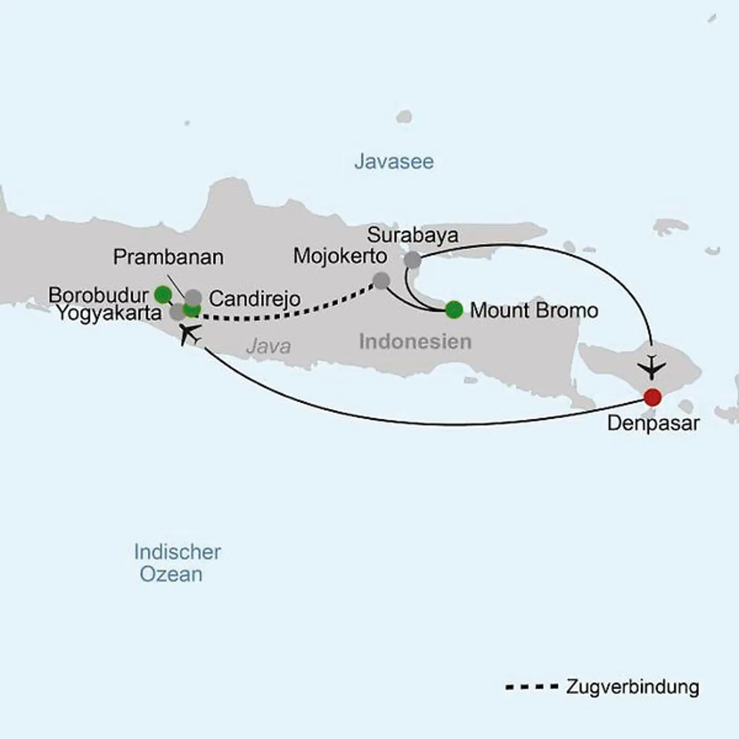 Klassische Höhepunkte Javas (Privatreise, ab Yogyakarta/bis Südbali) Landkarte