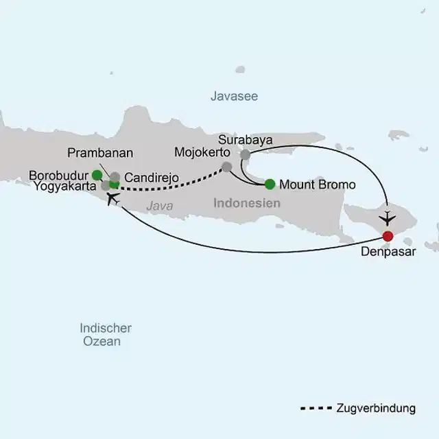 Klassische Höhepunkte Javas (Privatreise, ab Yogyakarta/bis Südbali) Landkarte