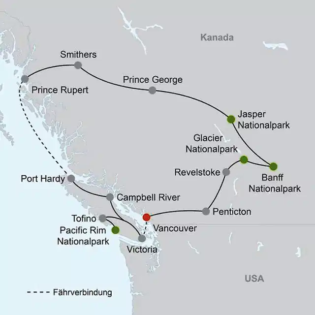 Klassisches Westkanada (12 Nächte) Landkarte
