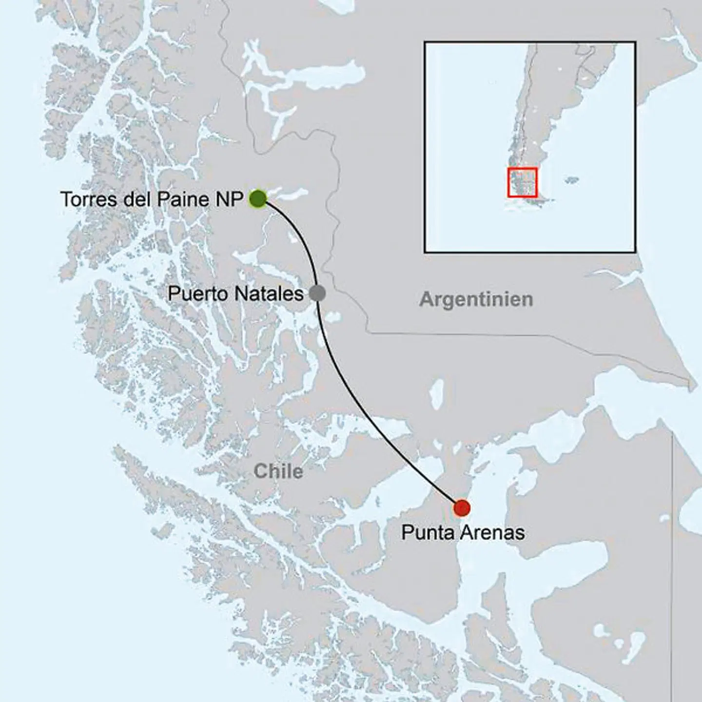 Torres del Paine - wilde Schönheit (Privatreise,  deutschsprachig) Landkarte