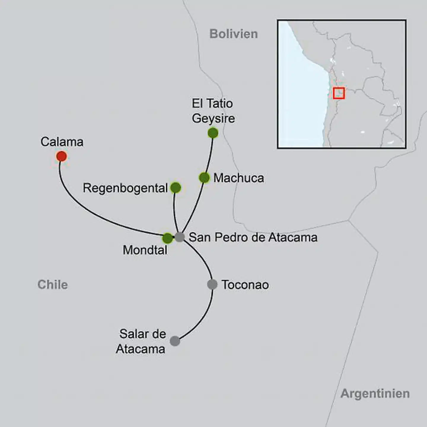 Faszinierende Atacama Wüste - Privatreise Landkarte