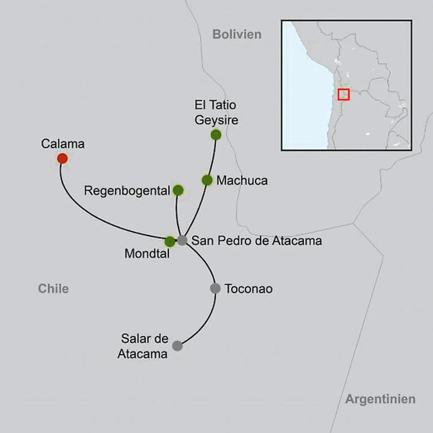 Faszinierende Atacama Wüste - Privatreise Landkarte