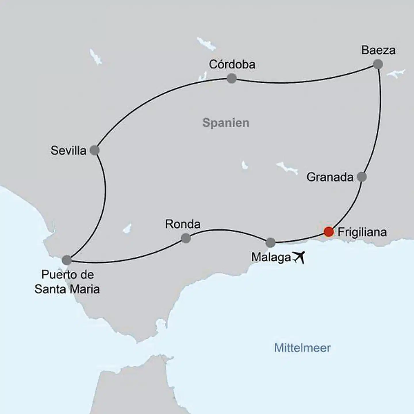 Zauberhaftes und charmantes Andalusien Landkarte