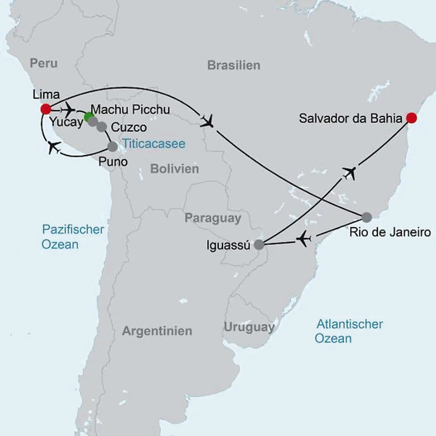 Südamerikas Schätze: Von Machu Picchu ans große Wasser Iguassú Landkarte