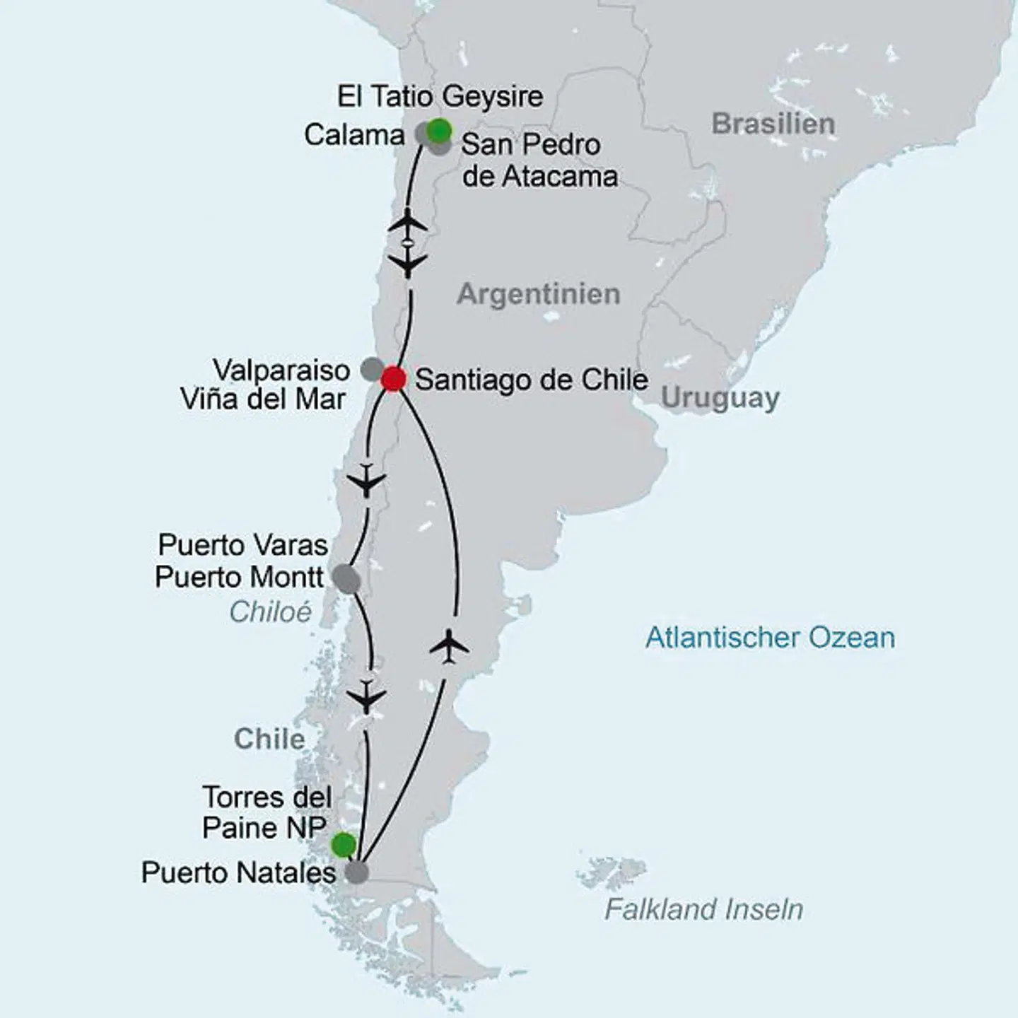Höhepunkte Chiles Landkarte