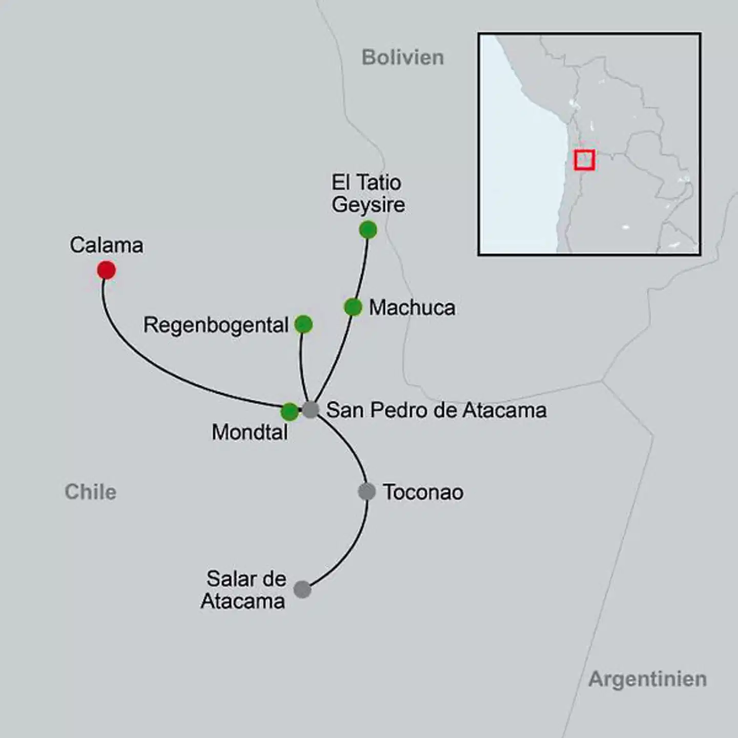 Faszinierende Atacama Wüste - englischsprachig Landkarte