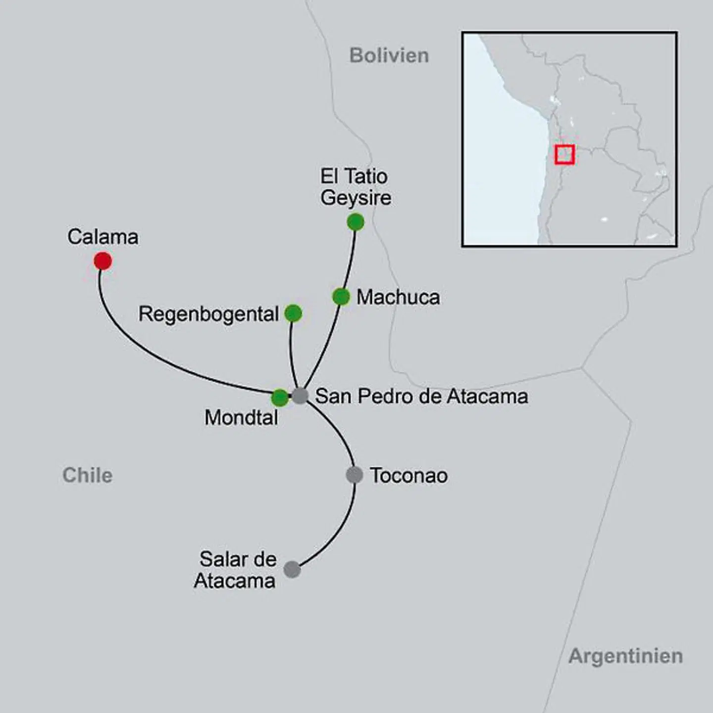 Faszinierende Atacama Wüste - englischsprachig Landkarte