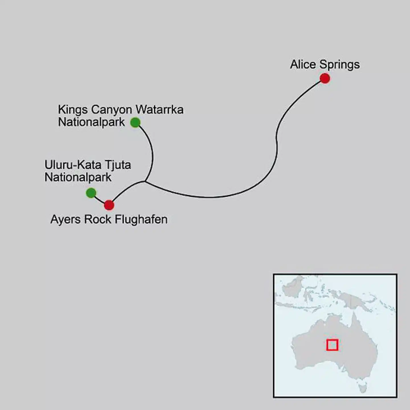 Rotes Zentrum & Kings Canyon Landkarte