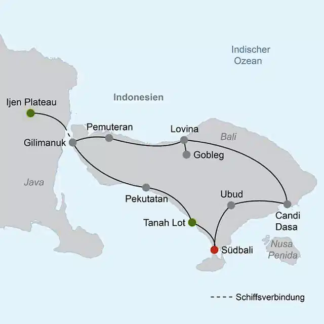 Faszination Bali & einzigartiges Ostjava (Gruppenreise) Landkarte