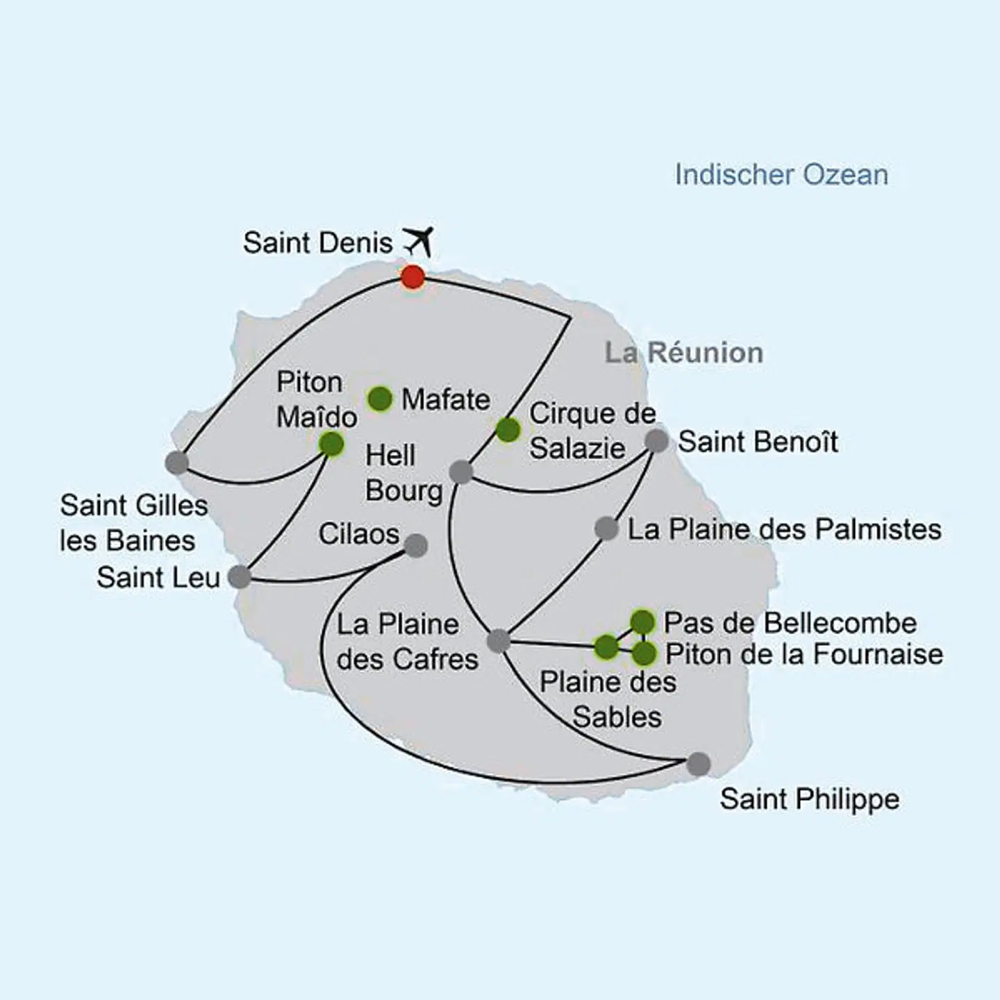 La Réunion - Rund um den Vulkan Landkarte