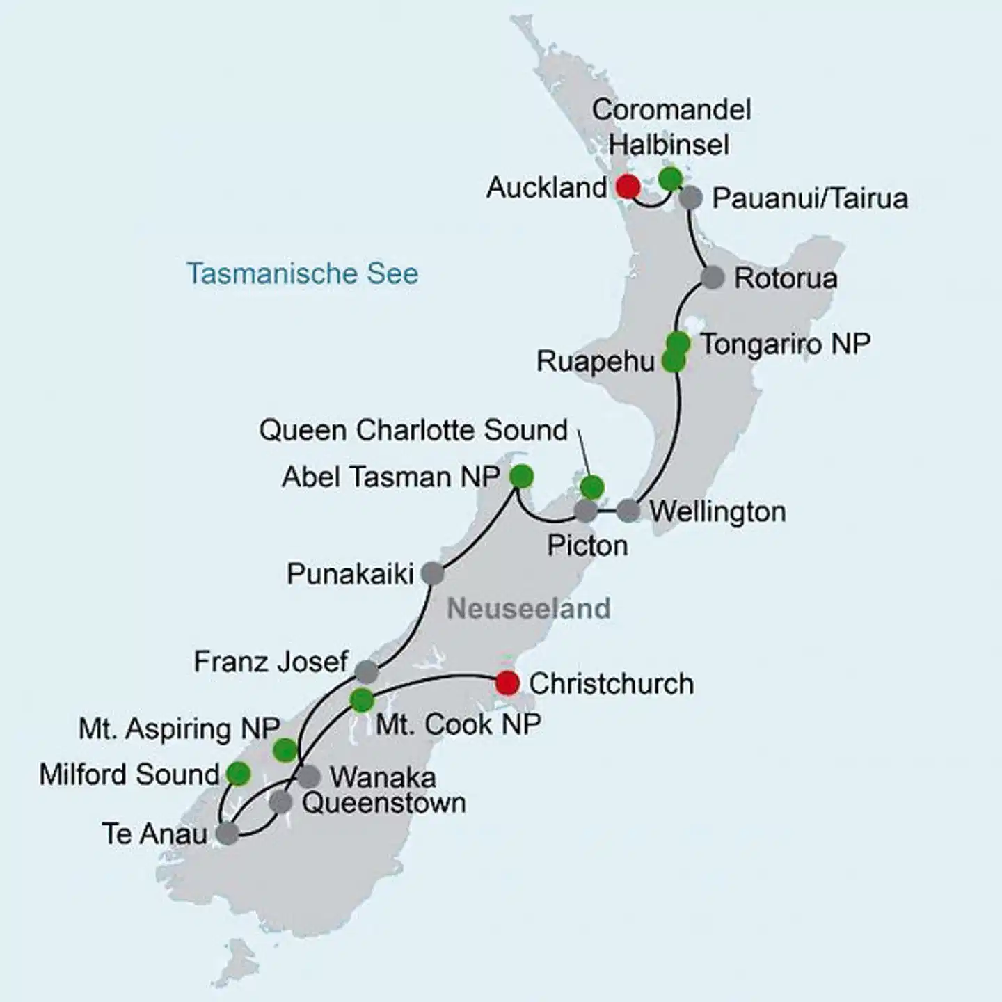 Neuseeland für Wanderfreunde Landkarte