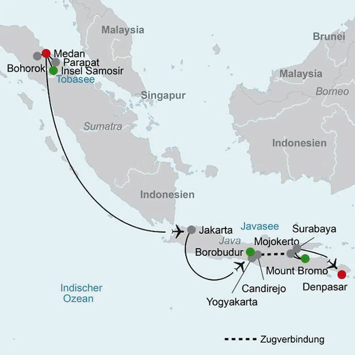 Höhepunkte Indonesiens - Sumatra und Java entdecken (Gruppenreise) Landkarte