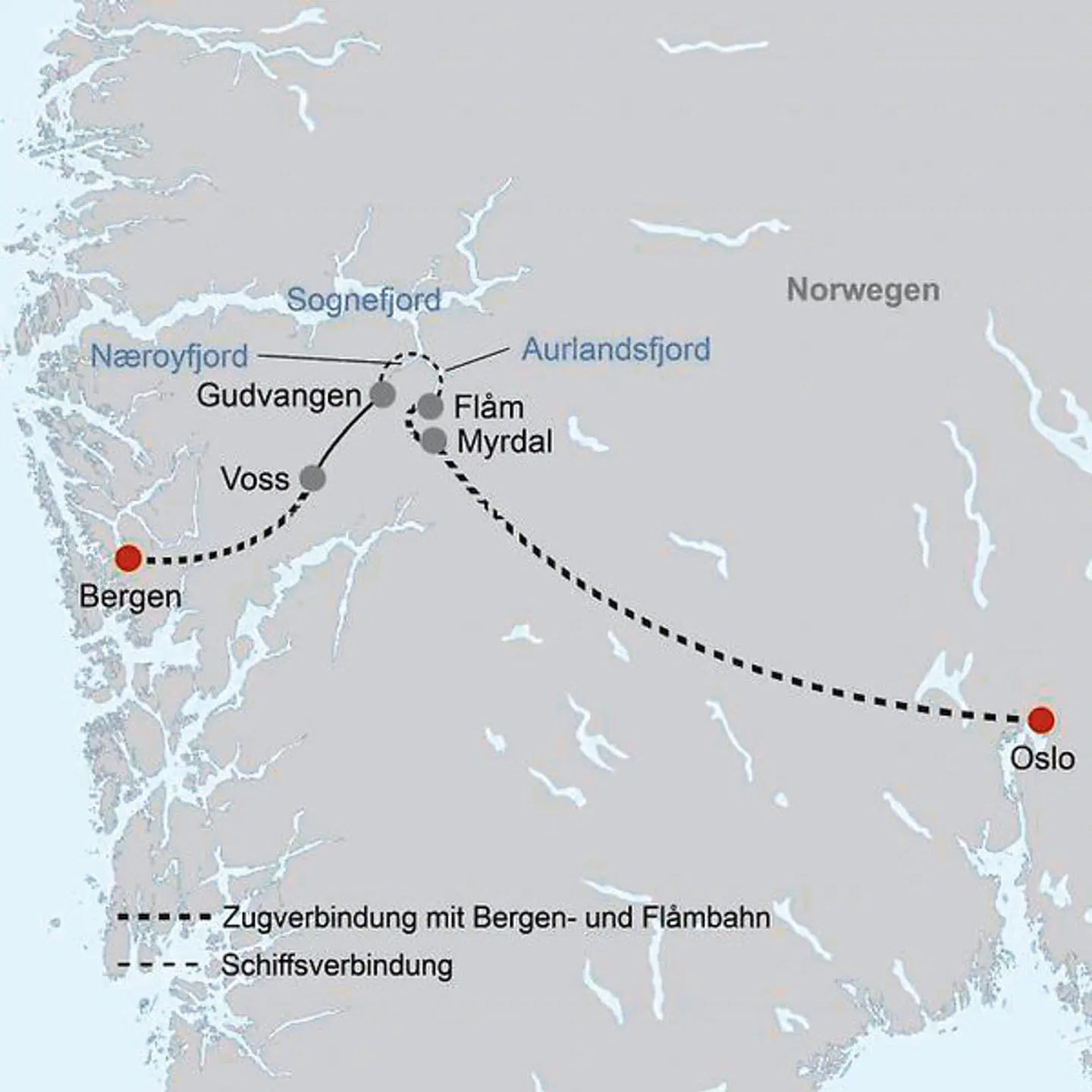Winterliche Fjorde und Bergenbahn Landkarte