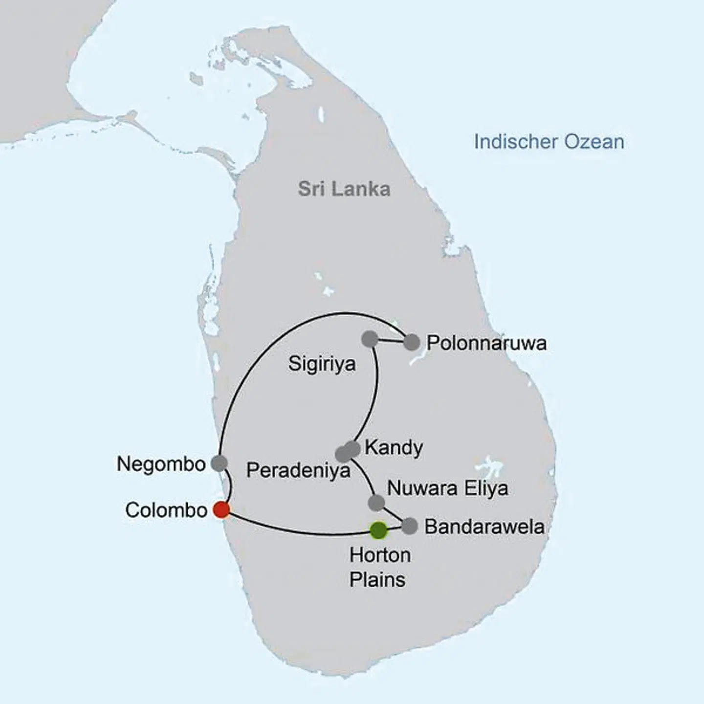 Sri Lankas kulturelle Höhepunkte und das Hochland (Privatreise) Landkarte